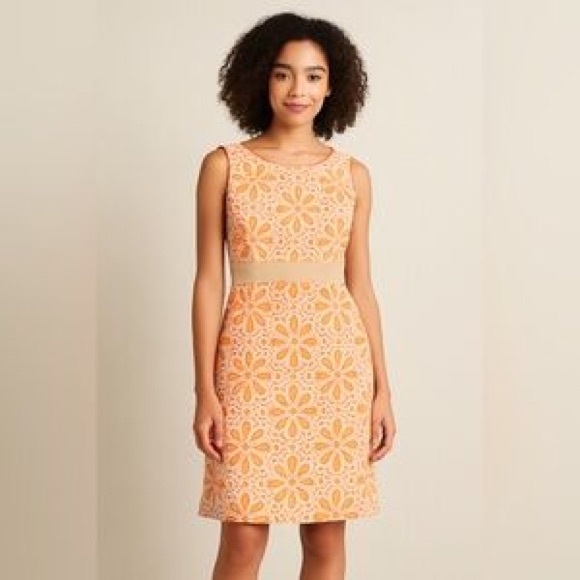 Antonio Melani Sheath Dress Women's Size 6 Peach & Cream Floral Lace Overlay NWT - Picture 1 of 16